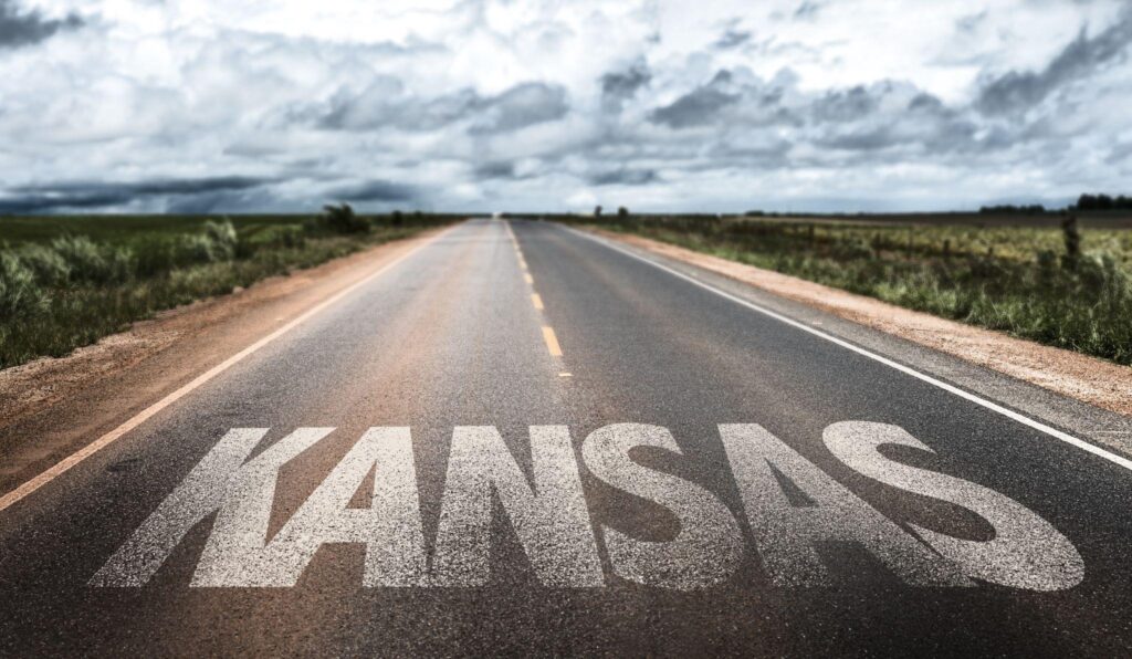 Kansas written on the road