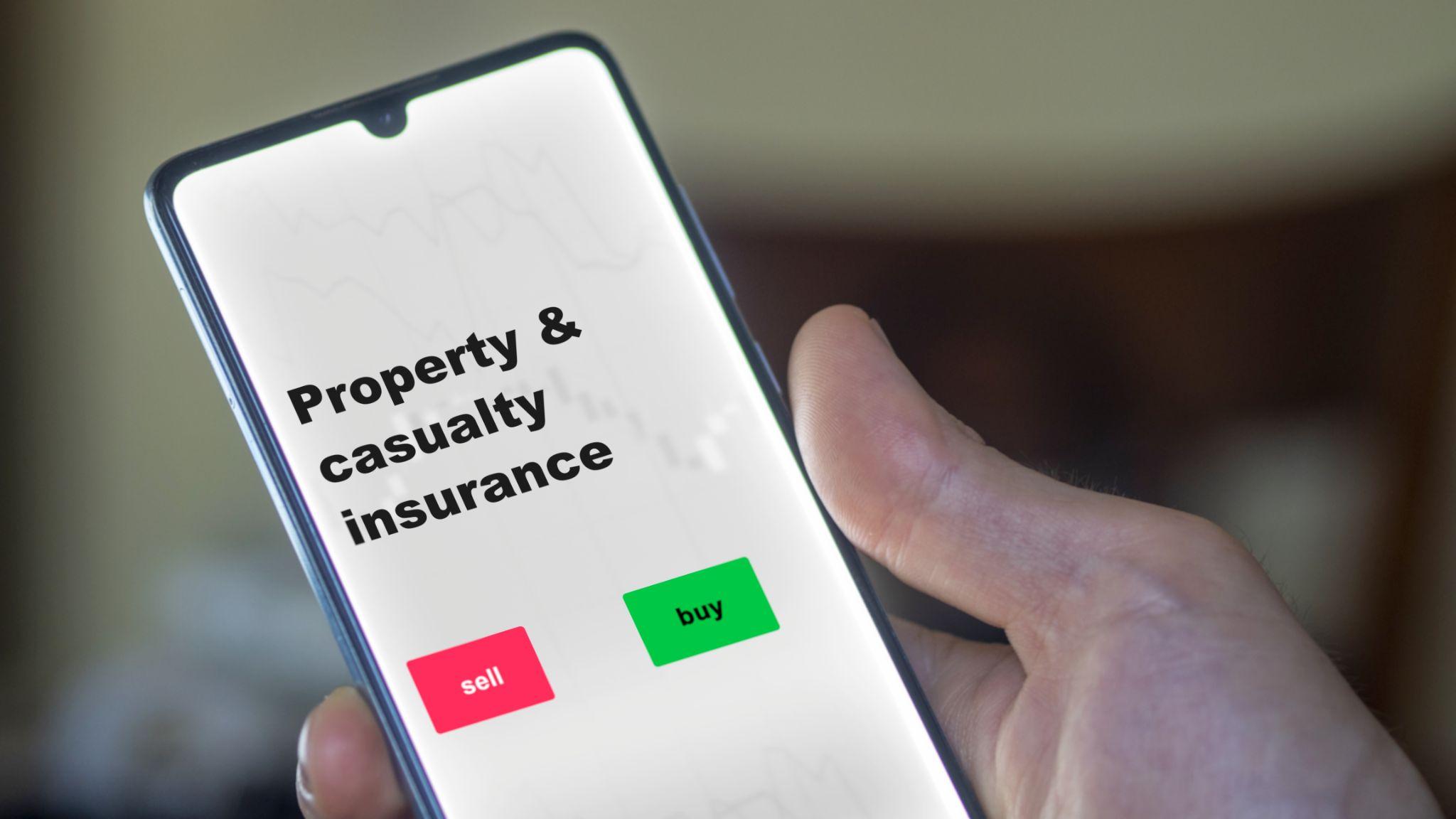 Phone on a app that gives the option to buy or sell Property and Casualty insurance